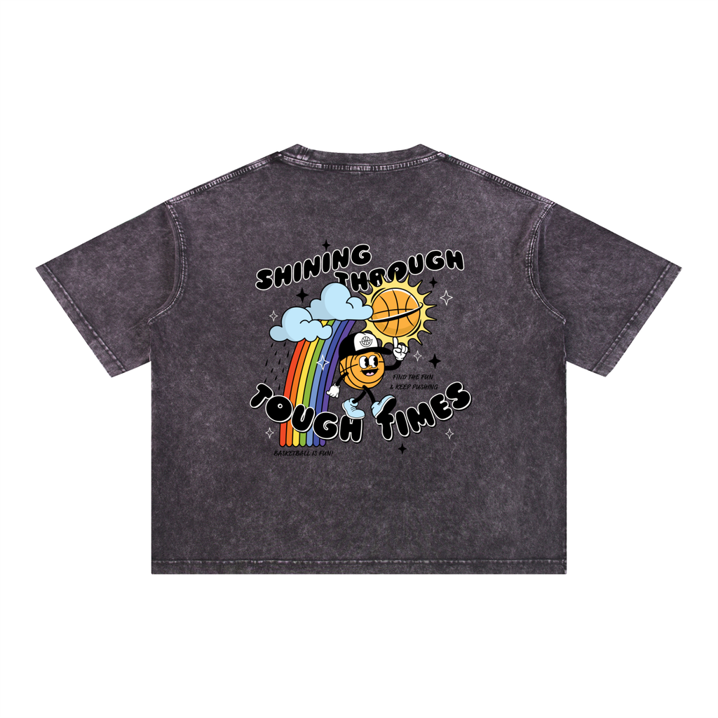 SHINING THROUGH TOUGH TIMES Mineral Wash Boxy Cotton T-Shirt