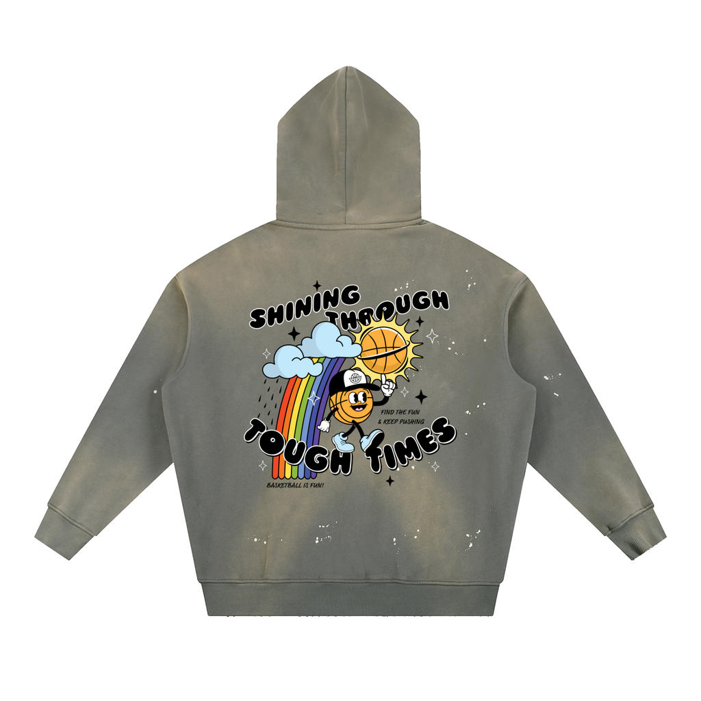 SHINING THROUGH TOUGH TIMES Vintage Washed Frayed Fleece Hoodie