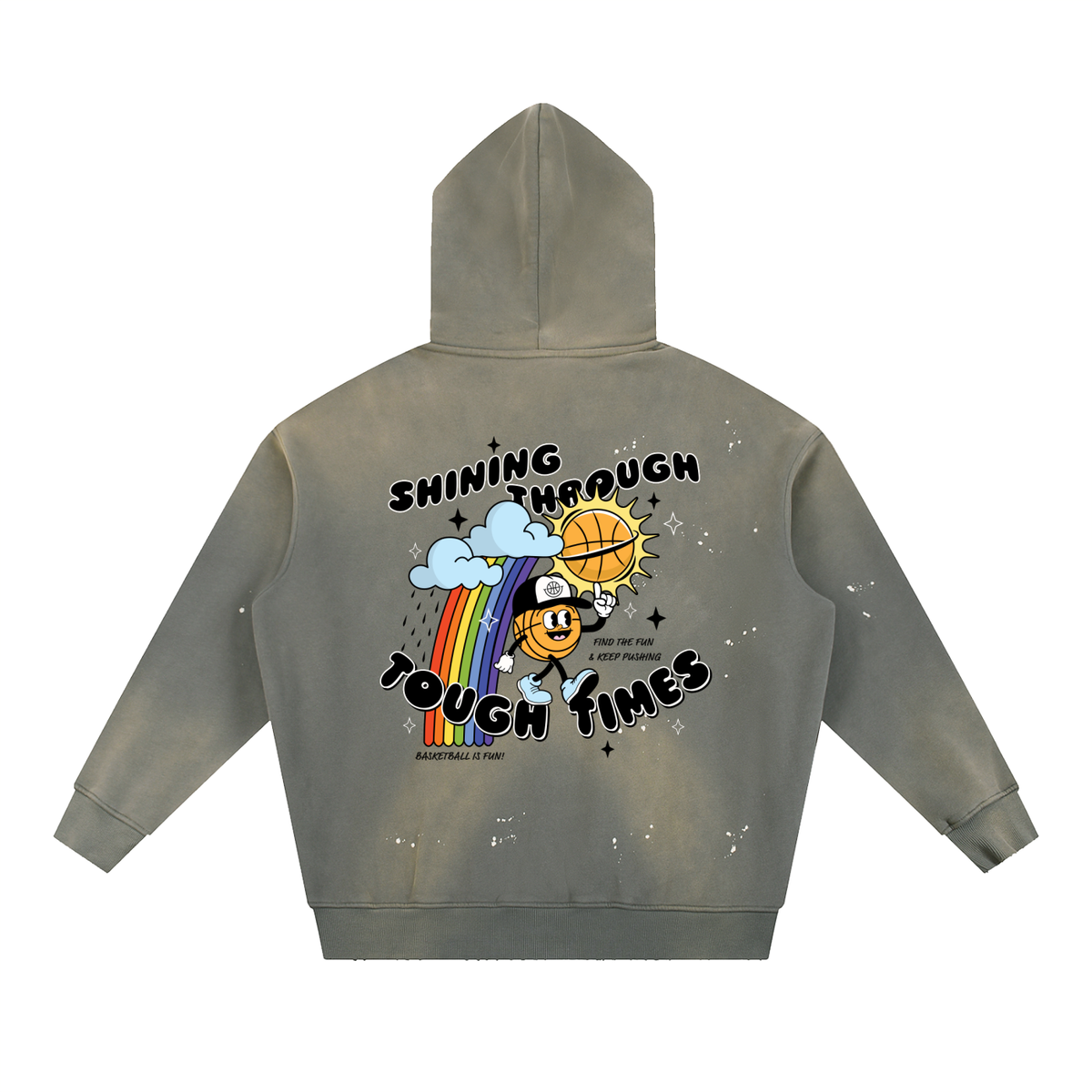 SHINING THROUGH TOUGH TIMES Vintage Washed Frayed Fleece Hoodie