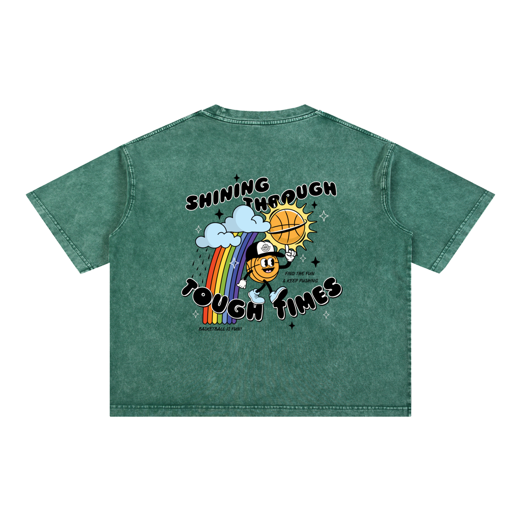 SHINING THROUGH TOUGH TIMES Mineral Wash Boxy Cotton T-Shirt
