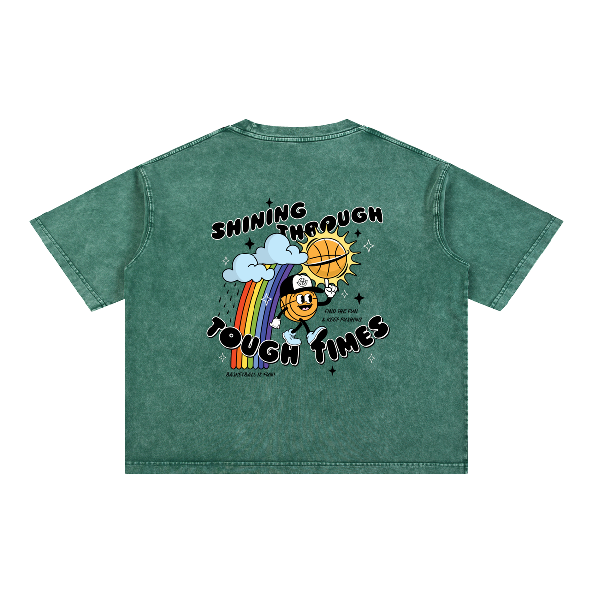 SHINING THROUGH TOUGH TIMES Mineral Wash Boxy Cotton T-Shirt