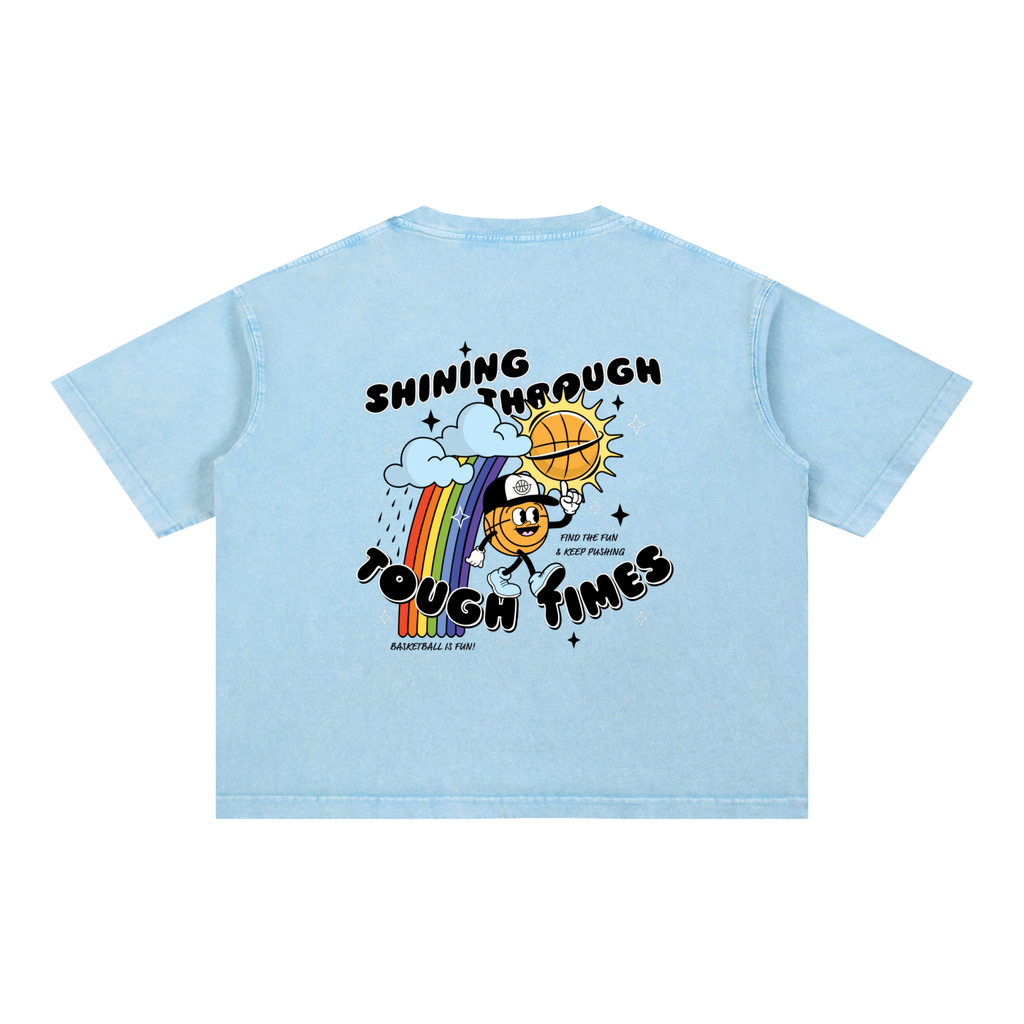 SHINING THROUGH TOUGH TIMES Mineral Wash Boxy Cotton T-Shirt