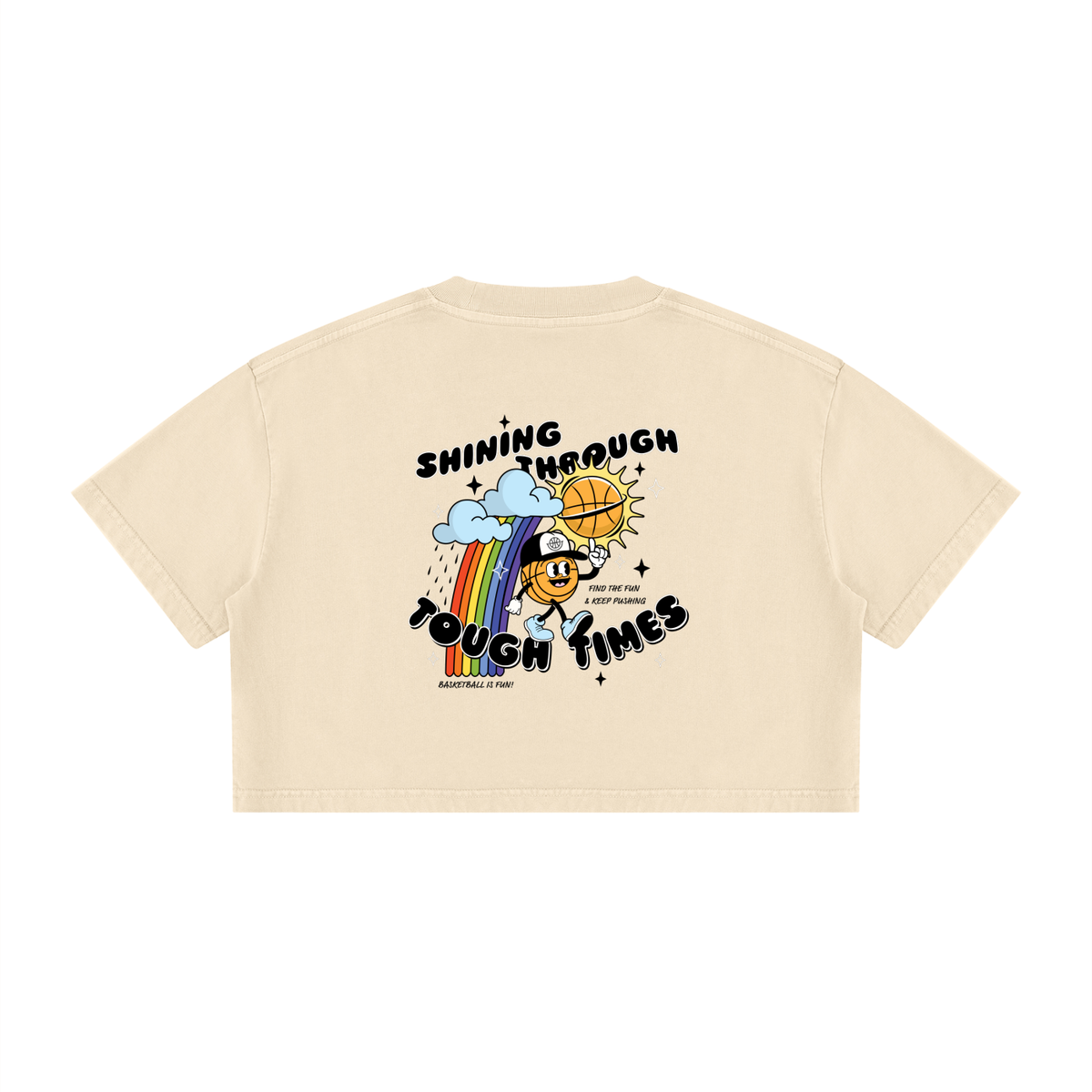 SHINING THROUGH TOUGH TIMES Women's Mineral Wash Cotton Crop T-Shirt