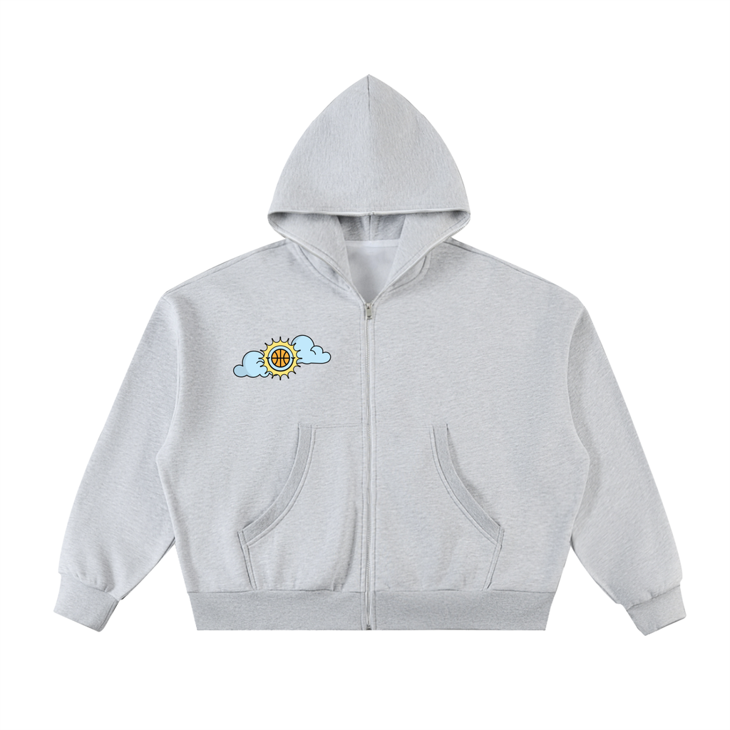 SHINING THROUGH TOUGH TIMES Fleeced Full-Zip Boxy Hoodie
