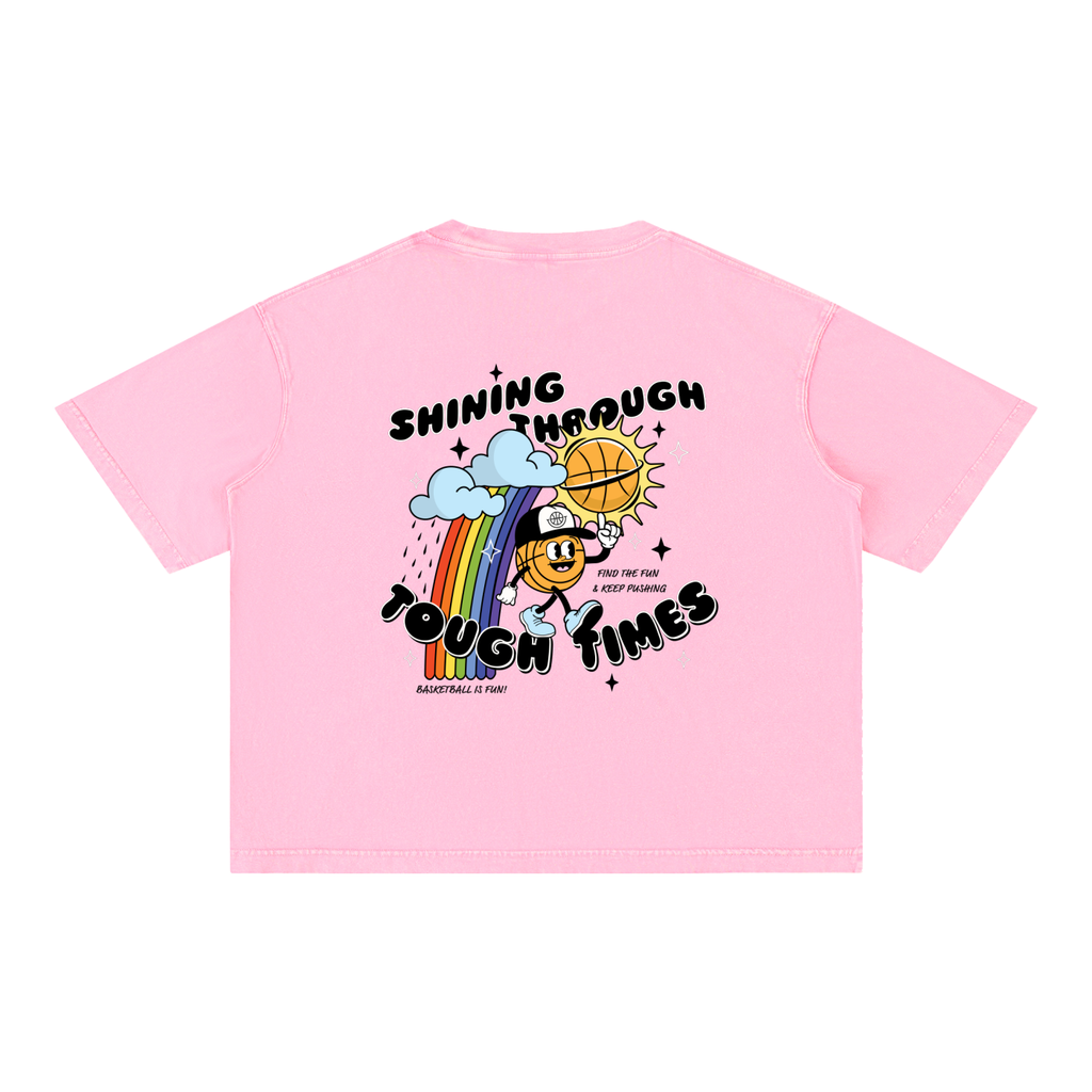 SHINING THROUGH TOUGH TIMES Mineral Wash Boxy Cotton T-Shirt