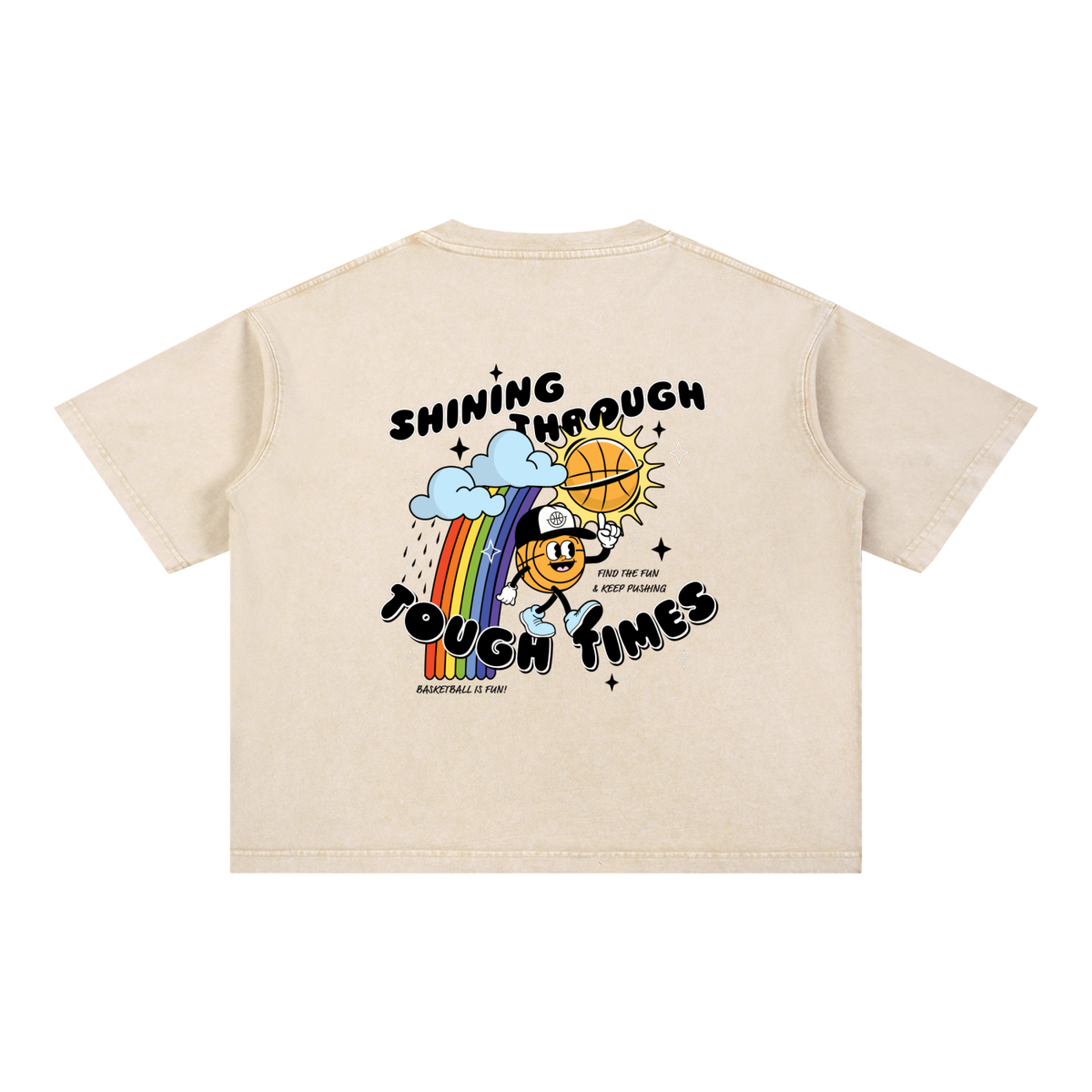 SHINING THROUGH TOUGH TIMES Mineral Wash Boxy Cotton T-Shirt