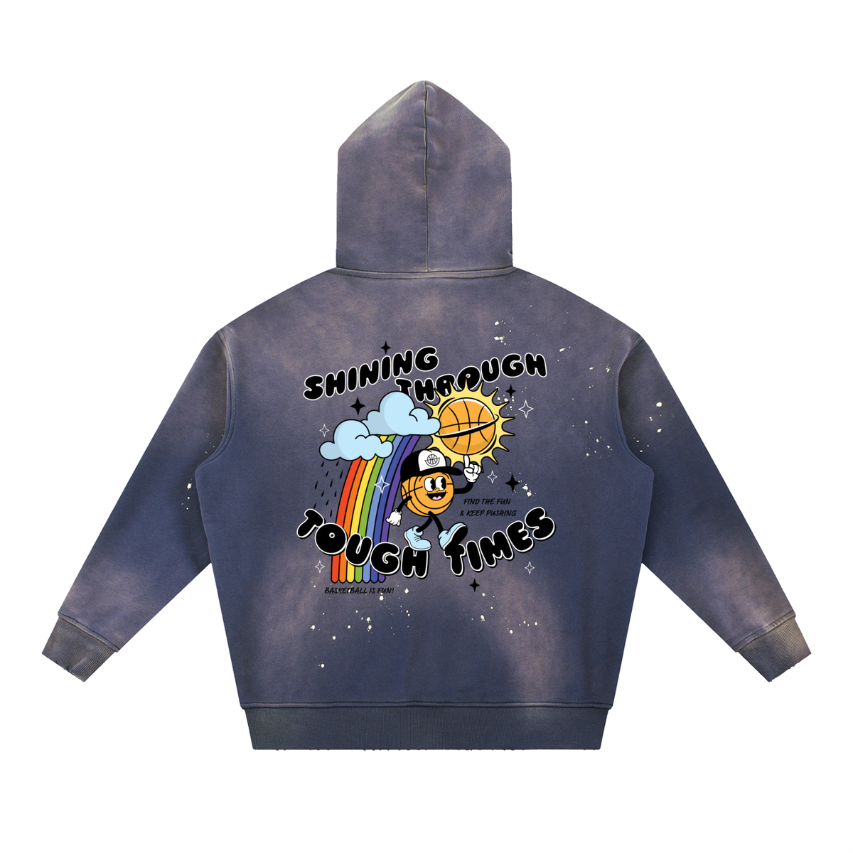 SHINING THROUGH TOUGH TIMES Vintage Washed Frayed Fleece Hoodie