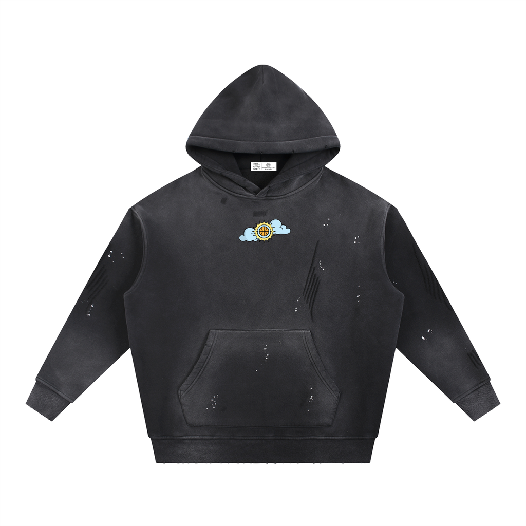 SHINING THROUGH TOUGH TIMES Vintage Washed Frayed Fleece Hoodie