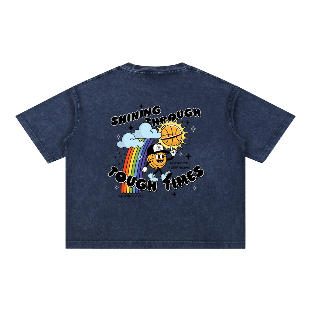 SHINING THROUGH TOUGH TIMES Mineral Wash Boxy Cotton T-Shirt
