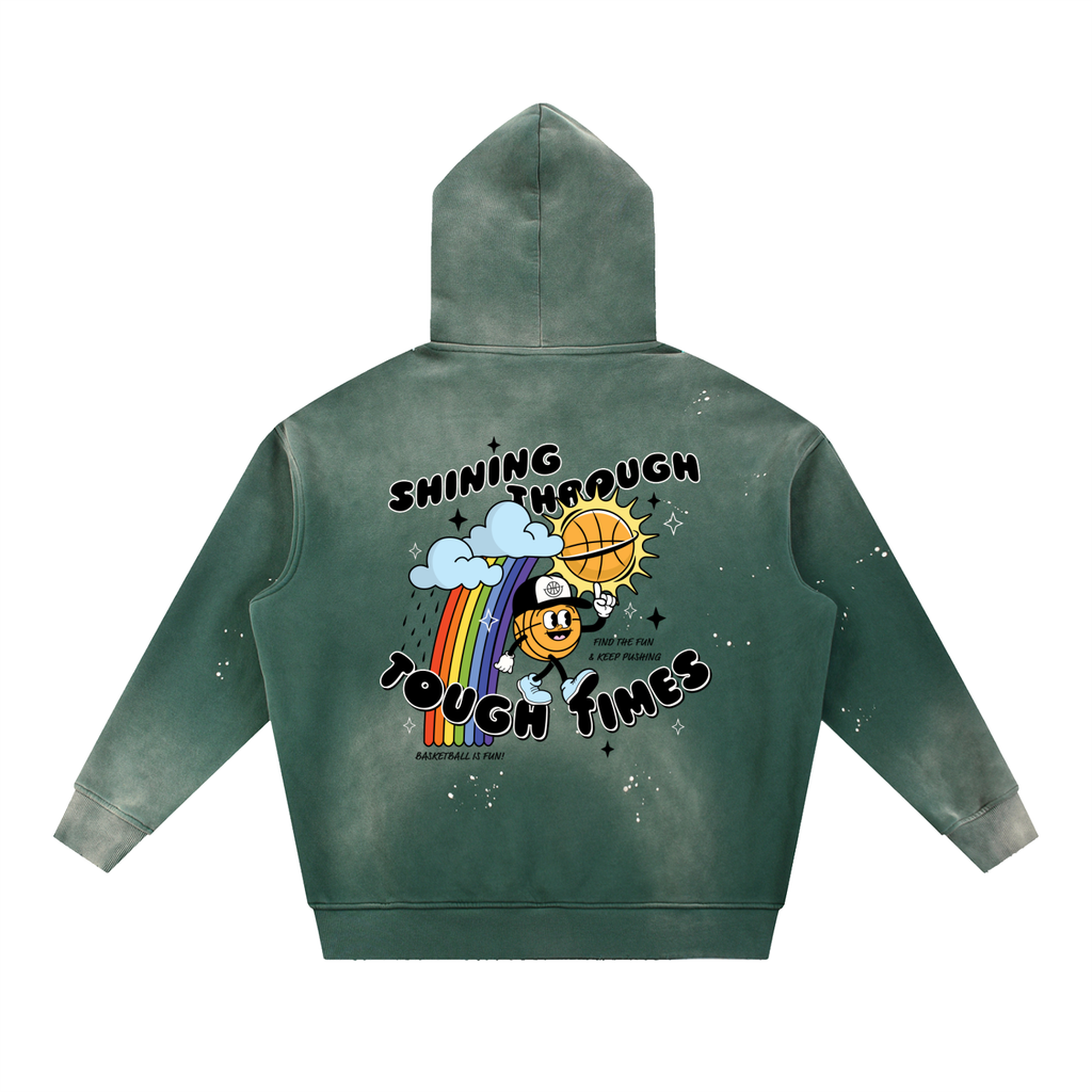 SHINING THROUGH TOUGH TIMES Vintage Washed Frayed Fleece Hoodie