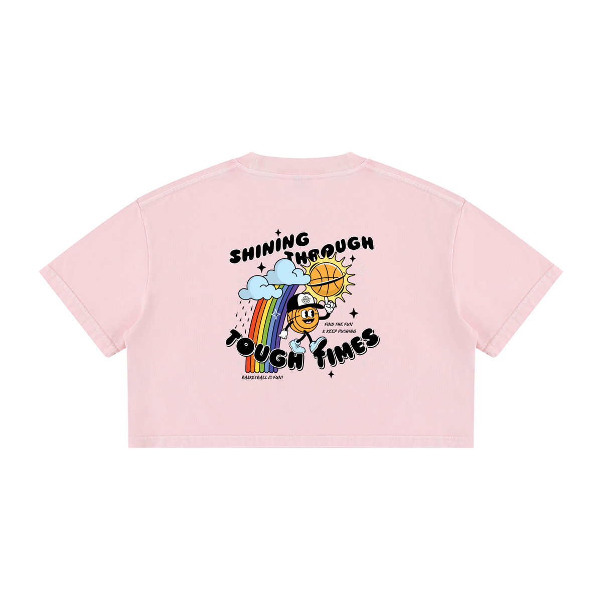 SHINING THROUGH TOUGH TIMES Women's Mineral Wash Cotton Crop T-Shirt