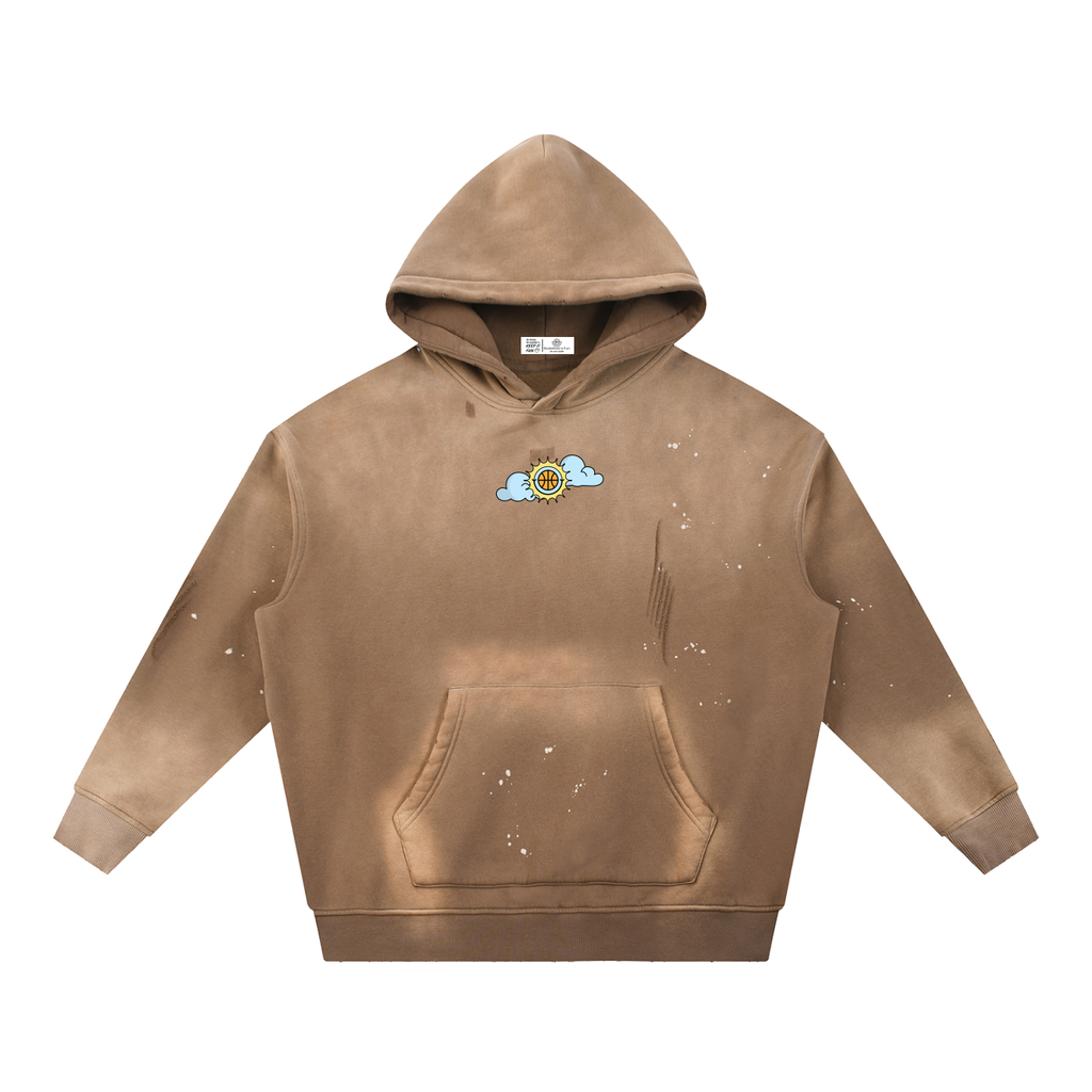 SHINING THROUGH TOUGH TIMES Vintage Washed Frayed Fleece Hoodie