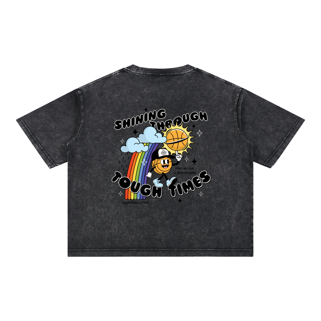 SHINING THROUGH TOUGH TIMES Mineral Wash Boxy Cotton T-Shirt