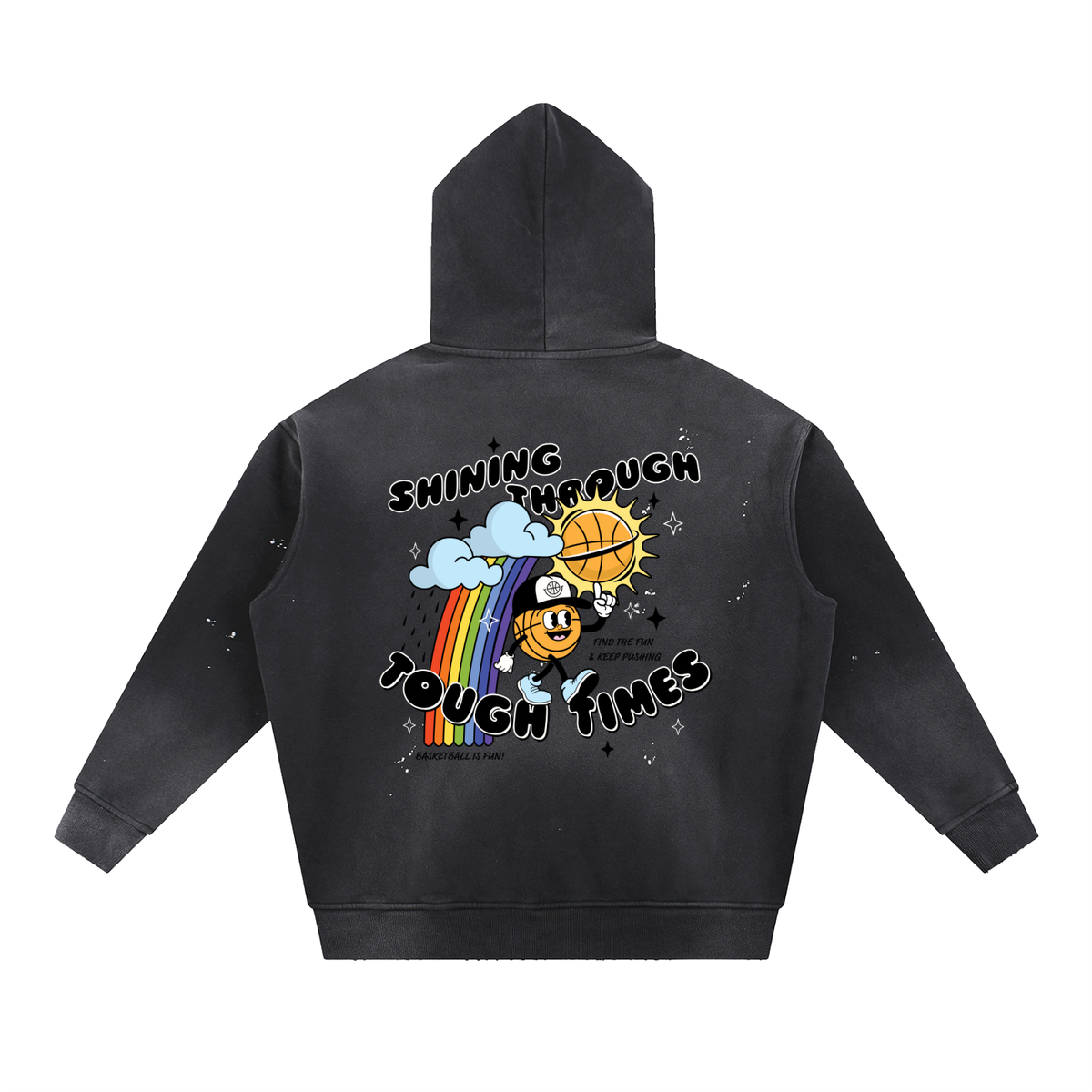 SHINING THROUGH TOUGH TIMES Vintage Washed Frayed Fleece Hoodie