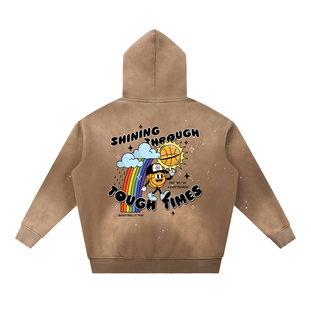 SHINING THROUGH TOUGH TIMES Vintage Washed Frayed Fleece Hoodie