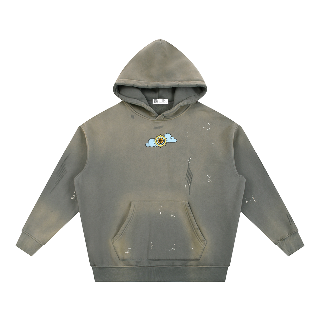 SHINING THROUGH TOUGH TIMES Vintage Washed Frayed Fleece Hoodie